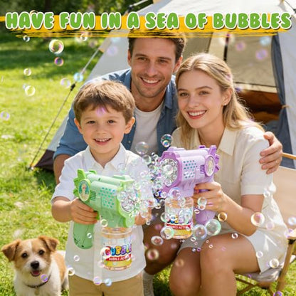 EagleStone Bubble Guns Bubble Machine for Toddlers, 10,000 Bubbles/Min Automatic Bubble Blower with Lights, 4 Pre-Filled Solutions, Light Up Bubble Blaster Outdoor Easter Birthday Gifts for Boys Girls - color: Green,purple
