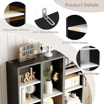 FOTOSOK 8-Tier Media Tower Rack, 11.6 X 9.3 X 71 Inches CD DVD Slim Storage Cabinet with Adjustable Shelves, Tall Narrow Bookcase Display Bookshelf for Home Office, Black/White - color: White/Black