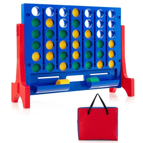 Costzon Giant 4-in-A-Row Connect Game, 2-in-1 Jumbo 4-to-Score Game Set with Carrying Bag, Fun Family Party Game, Indoor Outdoor Yard Game for Kids Adults, Freestanding/Wall Mount - color: Red