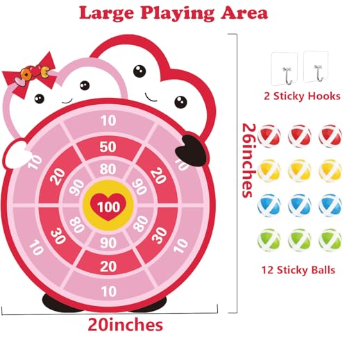 Ansoufien Valentine's Day Dartboard Game for Kids – Cute Heart-Themed Target Game with 12 Sticky Balls – Indoor Party Game for Girls & Boys, Classroom and Family Fun