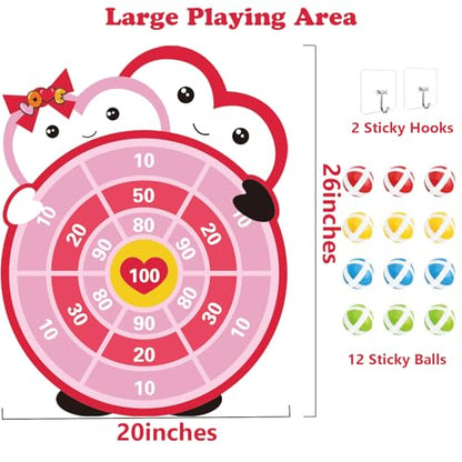 Ansoufien Valentine's Day Dartboard Game for Kids – Cute Heart-Themed Target Game with 12 Sticky Balls – Indoor Party Game for Girls & Boys, Classroom and Family Fun