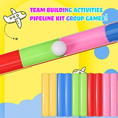 Sratte 2 Sets Team Building Activities Games Teamwork Group Learning Exercise Activities with Half Pipes Golf Balls Storage Bags Teamwork Kit for Adults Teens Field Day Game School Gym Outdoor Sports