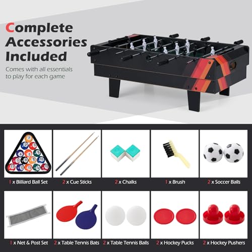 Giantex 4-in-1 Multi Game Table, Combo Foosball Game Table Top w/Billiards, Ping Pong, Push Hockey for Home, Game Room, Family Night & Arcade, Wood Combination Game Table Set for Adults - color: Black