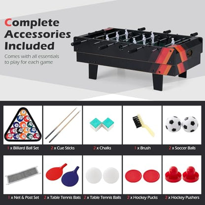 Giantex 4-in-1 Multi Game Table, Combo Foosball Game Table Top w/Billiards, Ping Pong, Push Hockey for Home, Game Room, Family Night & Arcade, Wood Combination Game Table Set for Adults - color: Black
