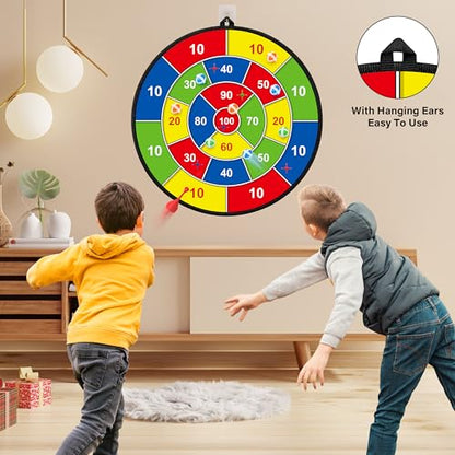 Large Dart Board for Kids, Kids Double-Sided Dart Board with Sticky Balls and Darts, Indoor/Outdoor Sport Fun Party Play Game Toys, Gifts for 3 4 5 6 7 8 9 10 11 12 Year Old Boys Girls - style: M023