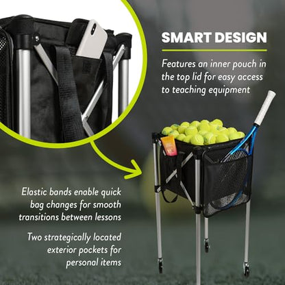 Racket Pets The Ball Tote - Replacement Bag for Tennis and Pickleball Pro Teaching Cart Hopper, Large Tote Bag For 150 Tennis Balls or 100 Pickleballs, Frame Not Included, (Black)