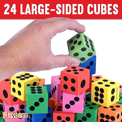 Big Foam Dice Set 24 Pack, 1.5 Inch Large Colorful Jumbo Dice for Kids - Non-Toxic, Soft Foam Cubes for Classroom Math & Party Supplies | Family Game Night, Ages 3+ - Playbees - style: 24 Pack