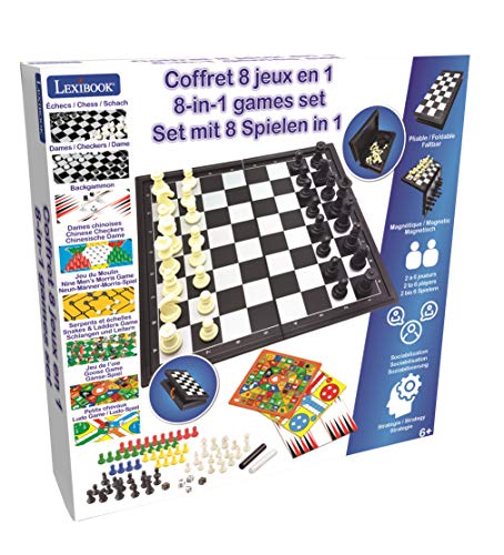 LEXiBOOK 8-in-1 Games Set, Chess, Checkers, Backgammon, Chinese Checkers, Nine Men's Morris, Snakes & Ladders, Goose, Ludo, 2-6 Players, Ages 6+ - style: JGM800