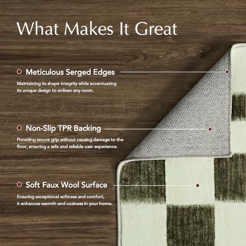 EVERGRACE Checkered Plaid Area Rug 2x3, Soft Fuzzy Faux Wool Rugs Washable Anti Slip Rugs Small Rug Carpet for Entryway Bedroom Living Room Hallway Kitchen Dining Room and Laundry Room, Olive Green - color: Olive Green, size: 2' x 3' (Rectangular)