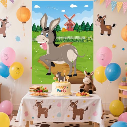 PLULON Pin The Tail on The Donkey Game for Kids with Tail Stickers, Donkey Poster Kids Pin Game Birthday Party Favors Gifts Carnival Home Wall Decorations Classroom Family Activities - style: Donkey