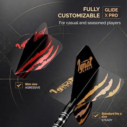 Steel Tip Darts, 6 Pack Knurled Brass Barrels with EVA Case, Darkborn | 16 GlideXPro 130 micron flights, aluminum shafts w/ O-rings, sharpener, dart tool, ebook, 10-yr warranty - color: Crimson - Midnight Shadow