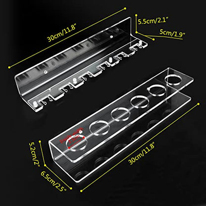 Pool Cue & Ball Rack Wall Mount – Acrylic Billiard Storage Holder, Self-Adhesive or Screw Mounted, Space-Saving Game Room Organizer (Top Clip 6 Cues Holder) - style: Top Clip 6 Cues Holder