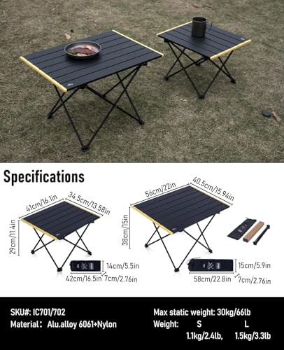 iClimb Ultralight Compact Camping Folding Table with Carry Bag (Black - L) - color: Black, size: Large