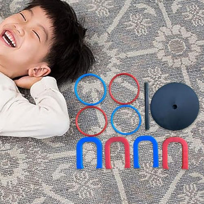 Horseshoe Game Set Lightweight Indoor and Outdoor Lawn Toss Game with 4 Rings & 4 Horseshoes, Family Fun for All Ages
