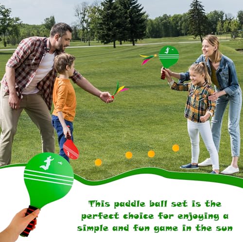 3 Set Beach Paddle Ball Sets Including 6 Paddles 15 Fast Birdies 4 Slow Birdies 6 Ping Pong Balls 3 Drawstring Bags Outdoor Sports Game for Kids Teens Adults Beach Backyard Park Lawn Party Supplies