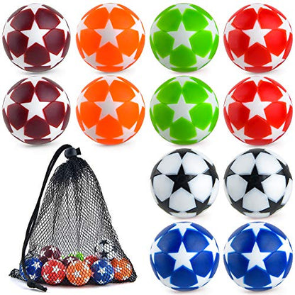 Coopay 12 Pieces 32mm Foosball Balls Table Multicolor Football Soccer Replacement Balls for Official Tabletop Game with a Black Drawstring Bag - color: multicolour star