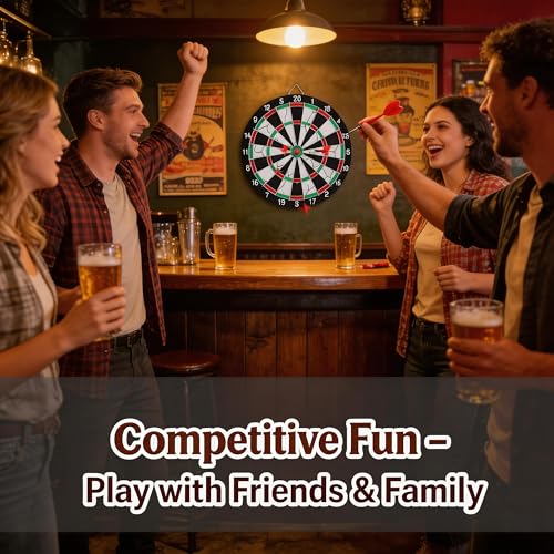 11.42" Double Sided Dartboard Flocking Surface Set with 4 Steel Tip Darts 6g for Family Party/Room/Bar/Garage