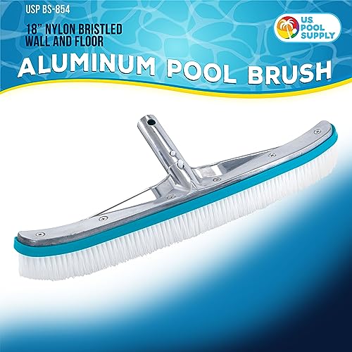 U.S. Pool Supply Pool Brush Head for Inground Pools - 18" Swimming Pool Brush with Pole Handle, Bristle Scrub Brushes, Above Ground Cleaning Equipment Scrubber Cleaner Leaves Debris Floors Walls Steps - style: 18" White Nylon Bristles