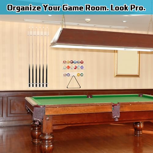 Novabright Wall-Mounted Billiard Storage Set – 5-Piece Pool Cue & Ball Organizer Kit, Heavy-Duty Wall Rack for Pool Cues, Balls & Accessories, Space-Saving Game Room Storage