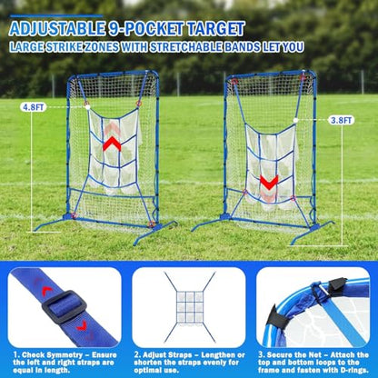 6FT Baseball Pitching net, 9-Pocket Pitcher Net with Strike Zone, Adjustable Height Target Throwing Trainer, Baseball Softball Practice Net with Carry Bag for Beginners/Professionals Outdoor Indoor