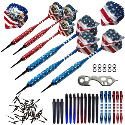 Soft Tip Darts Set - Professional Darts for Electronic Dartboard - Includes Brass Barrels + Plastic & Aluminum Shafts + Rubber O'Rings + Flights + 50PC 2BA Tips + Wrench - style: 19g-USA-STC10421
