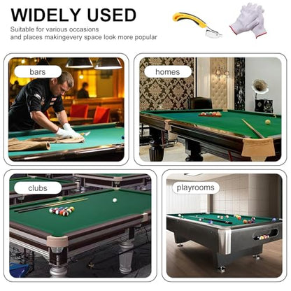 Pool Table Felt,8.53'/ 9' Billiard Cloth with 6 Pcs Cloth Strips and Staple Remover,Gloves,Pool Table Felt Replacement kit for Bars Clubs Family - color: Green, size: 9FT