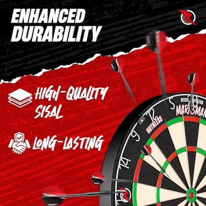 Ruthless | Marksman Dart Board | Professional Level Ultra Thin Wire Sisal Dartboard for Steel Tip Darts (DB072)