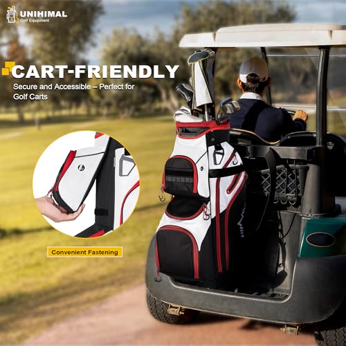 uniHimal Golf Cart Bag, 15 Way Organizer Divider Top with Handles and Rain Cover - color: Black-White