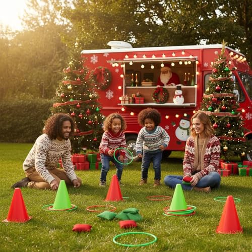 Soulchen 30 Pcs 3 in 1 Carnival Games Set Soft Plastic Cones Bean Bags Combo Set Ring Toss Games for Adults Family Outdoor Yard Birthday Party