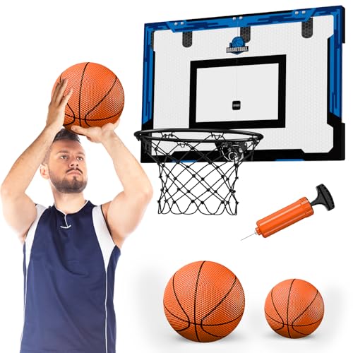 HYES 24" x 16" Large Basketball Hoop Indoor for Adults, Over The Door Basketball Hoop with Sturdy Backboard, Big Basketball Toys Gifts Ideas for Man Kids Teens Boys Girls, Blue - color: Blue