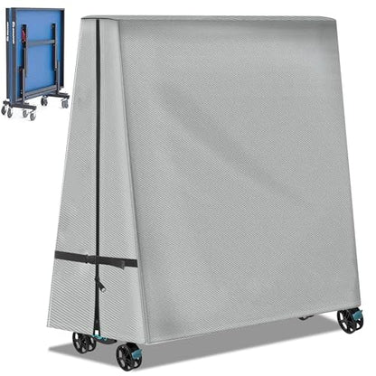 Foldable Ping Pong Table Cover for Outdoor & Indoor Folding 9 x 5 FT Table Tennis Tables Windproof Cover with Zipper & Buckles - color: Grey