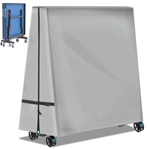 Foldable Ping Pong Table Cover for Outdoor & Indoor Folding 9 x 5 FT Table Tennis Tables Windproof Cover with Zipper & Buckles - color: Grey