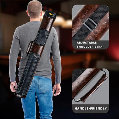 Billmart Pool Cue Case, 2 X 3 Hard Pool Cue Stick Carrying Case, Billiard Stick Accessories - color: Brown
