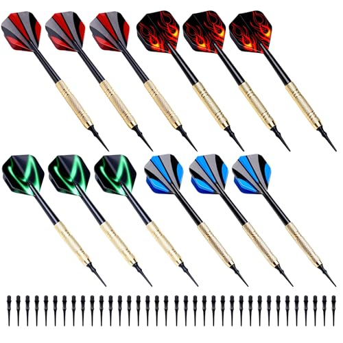 12 Pack Soft Tip Darts Set 14 Grams Darts Soft Tip Set Kit Professional Darts with Drat Flights and Soft Tips for Dartboard