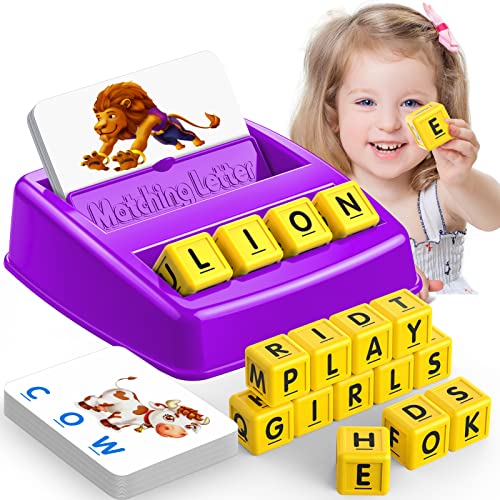 Educational Games for Kids Ages 3-8, Matching Letter Game for Kids Toys for 3-8 Year Olds Boys Girls Birthday Gifts for 3-8 Year Olds Girls Boys Preschool Kindergarten Educational Spelling Toys Purple - color: Purple