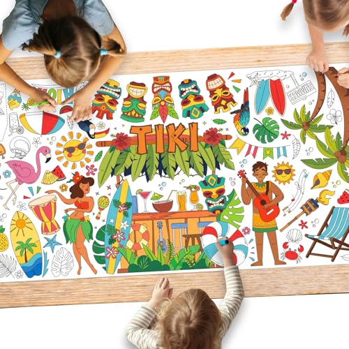 Gatherfun Hawaiian Luau Party Giant Coloring tablecloths, 31.5 x 72 Inches, Hawaiian Party Decorations, Tiki Party Decorations, coloring Table Cover for School Parties - style: TIKI