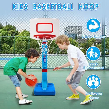 Toddler Basketball Hoop Indoor Outdoor - Height Adjustable 27.6-54 Inches (5 Slots), Kids Basketball Hoop with 4 Inflatable Balls & Pump, Safe Toddler Toys for 1-6 Year Old Boys Girls - color: blue
