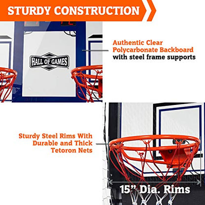 Hall of Games Premium Arcade Cage Basketball Game with Steel Frame and Polycarbonate Backboard - style: 88" Tall Steel Cage Extra Wide Game (w/Poly Backboard)