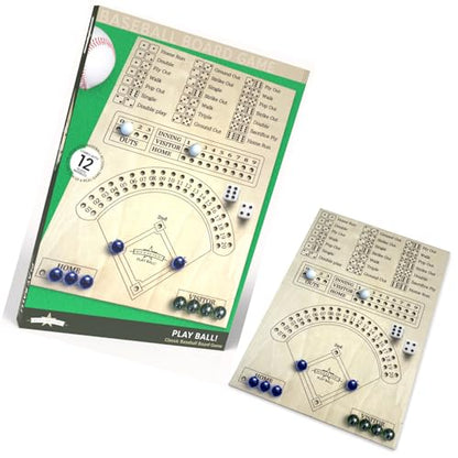 Classic Baseball Board Activity, Two Player Tabletop Dice Play Set with Wooden Surface Plus Marble Scoring, Indoor Family Gathering Entertainment for Children Ages 8-12, Teens, Adults