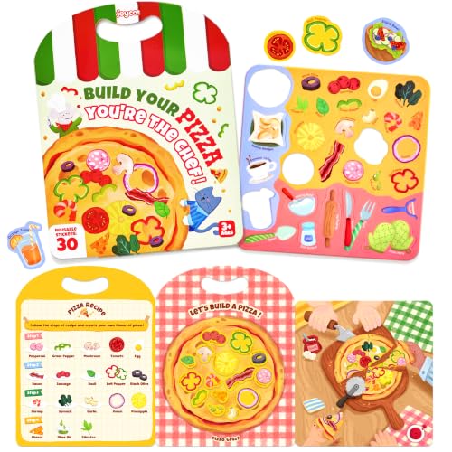 JoyCat Reusable Sticker Book - Stickers for Toddlers, Kids Sticker Activity Book, Travel Toys for Road Trip, Car & Airplane, Educational Learning Gifts for Boys and Girls Ages 3-5 (Pizza-Making) - style: Pizza