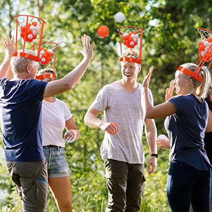 Head Hoop Basketball Party Game Set for Kid Adult Carnival Game Portable Adjustable Basket Net Headband with Balls for Birthday Carnival Office Indoor Outdoor Activity Fun Gift Back to School