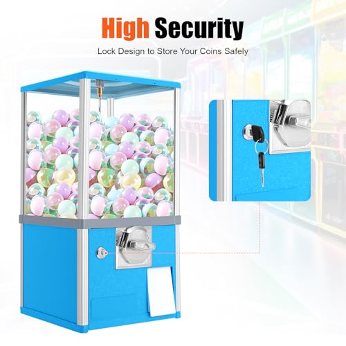 Gumball Machine for Kids, 25-Cent Vending Machines, PS Bouncy Balls Dispenser, 1.77-1.97in Huge Load Capacity Coin Operated Gumball Bank, Hold 200 Capsule Toys for Retail/Game Store (Blue) - color: Blue