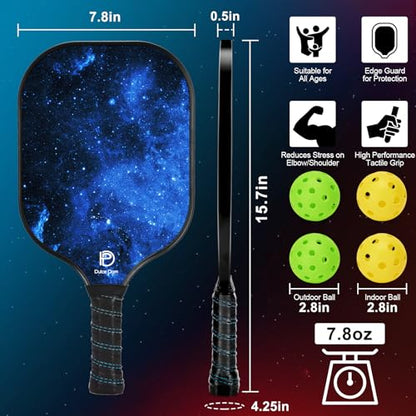 Dulce DOM Pickleball Paddles Set of 2/4 - USAPA Approved, 4 Indoor Outdoor Pickleball Balls, Fiberglass Surface Paddle Racket with Cover Bag, Ideal Training Equipment Gift for Men & Women - color: Blue*4