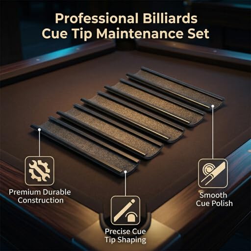 Cue Tip Sander, premium 5-pack sandpaper kit for precise tip shaping and maintenance, Billiard Cue Accessories, sanding file shaper for pool players repairing tips at home or in billiard halls