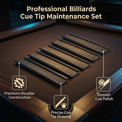 Cue Tip Sander, premium 5-pack sandpaper kit for precise tip shaping and maintenance, Billiard Cue Accessories, sanding file shaper for pool players repairing tips at home or in billiard halls
