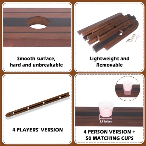 Extguds 5 FT Shot Board with Wall Mounts,4 Person Version,Sets:1 Shot Board + 2 Wall Mounts+50 Cute Shot Glasses, Perfect for Weddings,Bar,Family Gathering, Party
