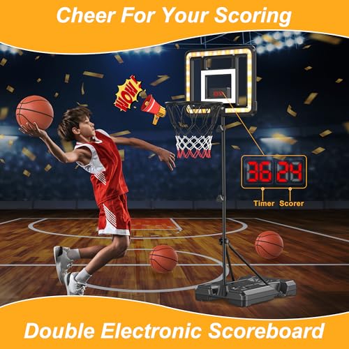 Kids Indoor Basketball Hoop with Scoreboard & Timer,Toddler Adjustable Height Basketball Goal Toy for Outdoor Backyard,Sports Game Play - style: Stand
