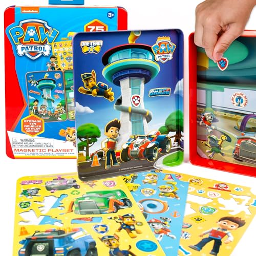 Paw Patrol Magnetic Playset, 75 Mix & Match Dress Up Magnets, 2-in-1 Storage Tin & Play Space, Fun Paw Patrol Toy for Kids 3 & Up, Great Travel Activity for Kids and Toddlers, Paw Patrol Activities - color: Paw Patrol