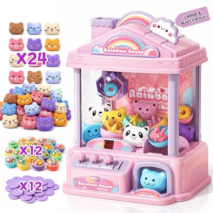 Mini Claw Machine for Kids | Girl Toys for Ages 8-13 Arcade Game Toy Claw Machine Electric Candy Vending Machine Toy with LED Lights & Adjustable Sound, Birthday Gifts for Girls Ages 4+, Pink | Pink Claw Machine with LED Lights & Adjustable Sound, Arcade