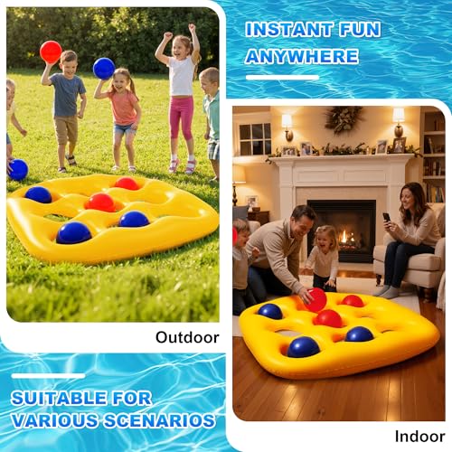 Pool Toys Games Set- Tic-Tac-Toe Inflatable PoolToy with 10 Balls Fun Summer Pool Party Beach Lawn Camping Party Float Game Water Ball Toys for AdultsTeens Kids 2-10 Players - color: Yellow